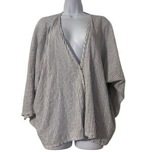 Meo Meli Linen Blend Kimono Top Cardigan Striped O/S Lagenlook Relaxed Fit Boho
